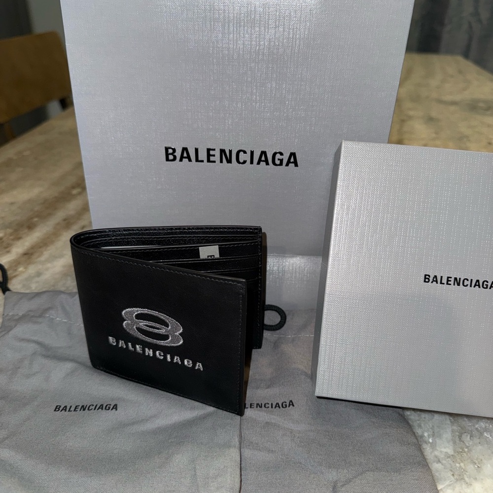 Balenciaga Black Bifold Wallet with Silver Detailing